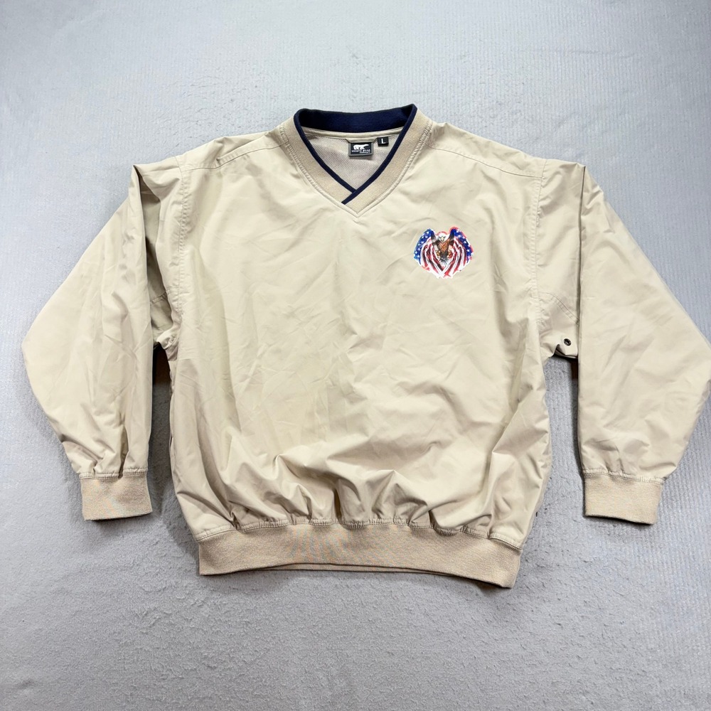 White Bear Clothing Co Windshirt Mens Large Tan Eagle American Flag Pullover